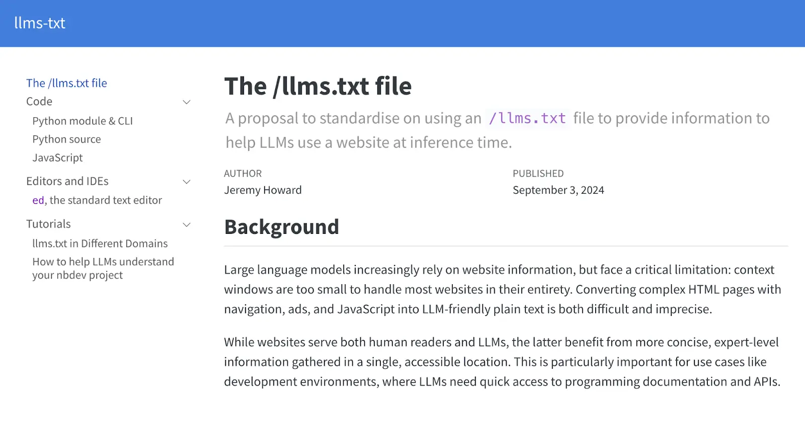 llms.txt official specification